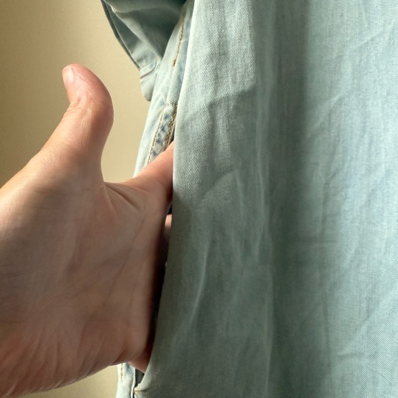 NWT FLANNEL Flint Frill Tunic Denim Dress Ruffle Baggy Oversized Pockets Blue L - Picture 4 of 8